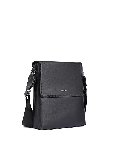 Чоловіча сумка месенджер шкіряна чорна (2151-1) - фото 2 - Miraton