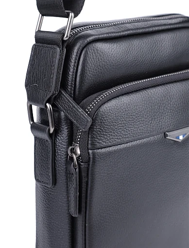 Мужская сумка через плечо кожаная черная - фото 4 - Miraton