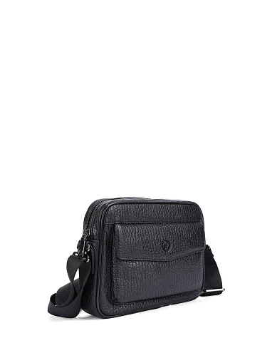 Чоловіча сумка крос-боді шкіряна чорна (1745-8) - фото 2 - Miraton