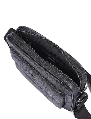 Чоловіча сумка крос-боді шкіряна чорна (1745-8) - фото 5 - Miraton