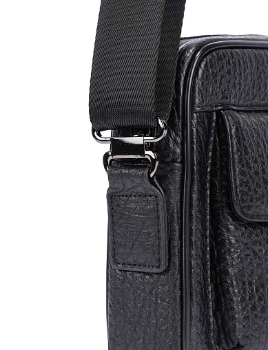 Чоловіча сумка крос-боді шкіряна чорна (1745-8) - фото 6 - Miraton