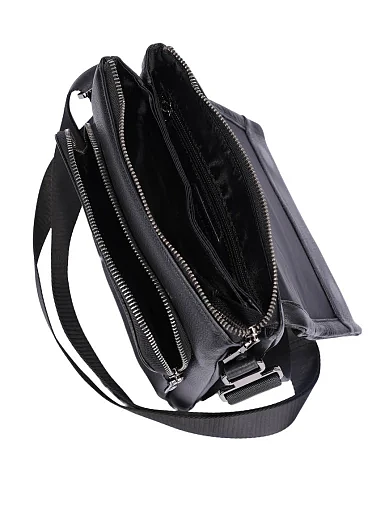 Мужская сумка мессенджер кожаная черная - фото 5 - Miraton