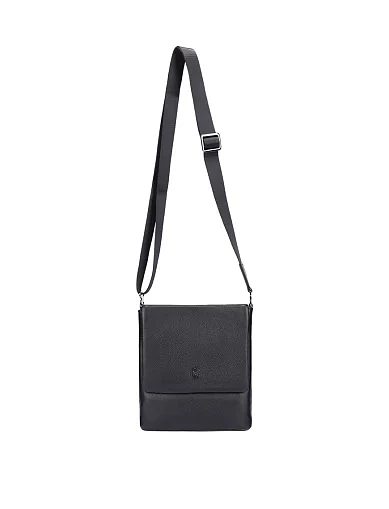 Чоловіча сумка месенджер шкіряна чорна (439-13) - фото 6 - Miraton