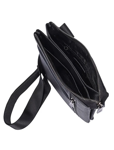 Мужская сумка через плечо кожаная черная - фото 5 - Miraton