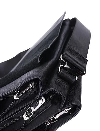 Мужская сумка мессенджер кожаная черная - фото 5 - Miraton