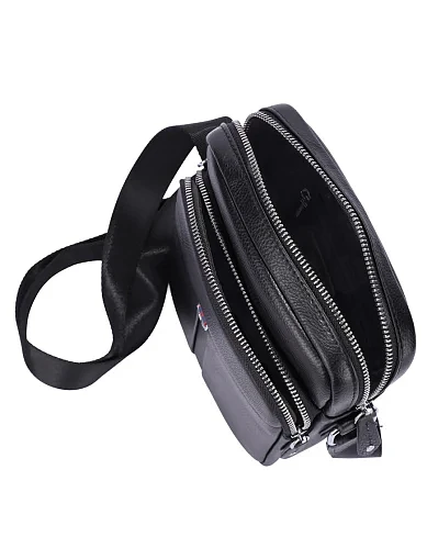 Чоловіча сумка месенджер шкіряна чорна (L8129E) - фото 5 - Miraton