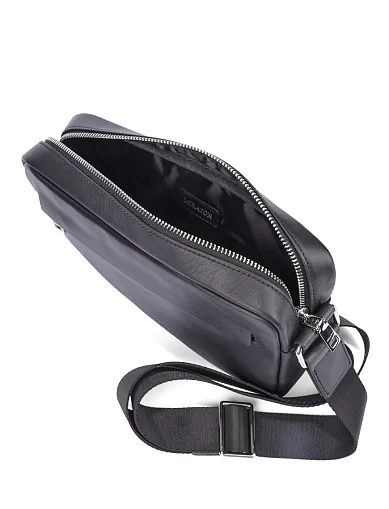 Мужская сумка кросс-боди кожаная черная - фото 5 - Miraton