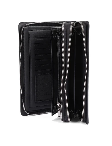 Гаманець на блискавці шкіряний чорний (9042-3) - фото 4 - Miraton
