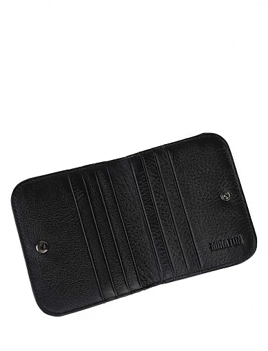 Гаманець картхолдер на кнопці шкіряний чорний (163-36) - фото 4 - Miraton