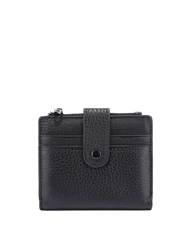 Гаманець на кнопці шкіряний чорний (163-44) - фото 1 - Miraton