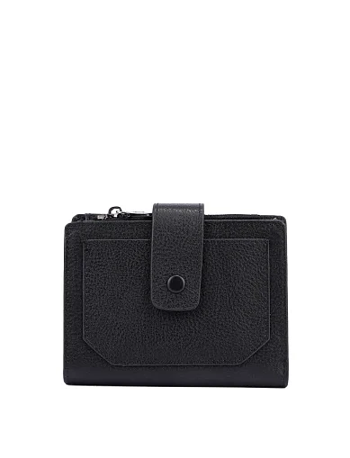 Гаманець на кнопці шкіряний чорний (860525) - фото 1 - Miraton