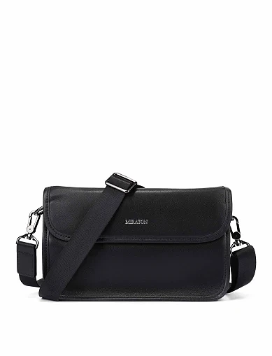 Мужская сумка через плечо кожаная черная - фото 6 - Miraton