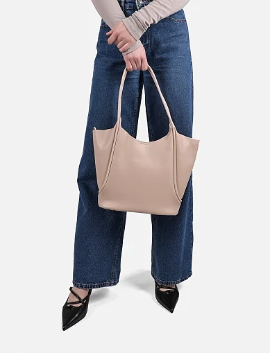 Женская сумка шоппер кожаная бежевая - фото 2 - Miraton