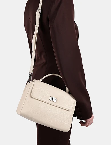 Жіноча сумка крос-боді шкіряна молочного кольору(М-6518-1) - фото 2 - Miraton