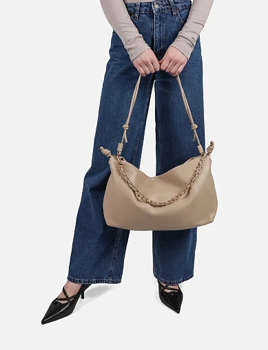 Женская сумка через плечо кожаная бежевая - фото 2 - Miraton