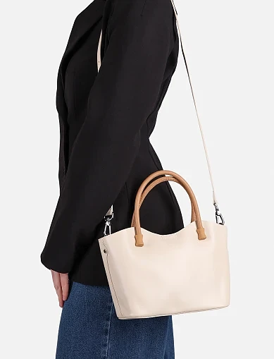 Женская сумка кожаная молочного цвета - фото 2 - Miraton