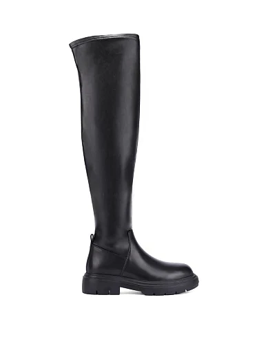 Женские ботфорты кожаные черные - фото 1 - Miraton