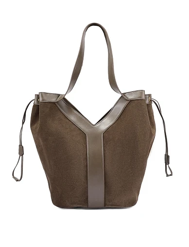 Женская сумка шоппер замшевая зеленая - фото 1 - Miraton