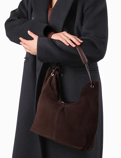Жіноча сумка шоппер замшева коричнева(89-8703-1) - фото 2 - Miraton