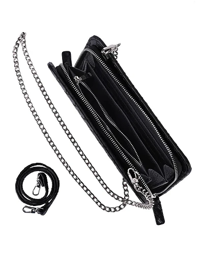 Кошелек на цепочке кожаный черный - фото 4 - Miraton