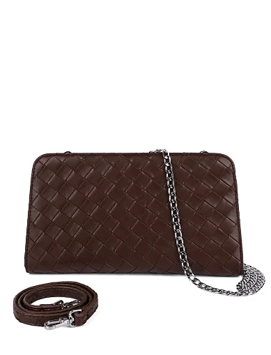 Кошелек на цепочке кожаный коричневый - фото 1 - Miraton