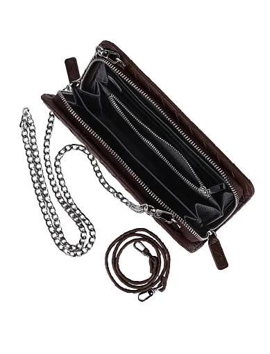 Кошелек на цепочке кожаный коричневый - фото 4 - Miraton