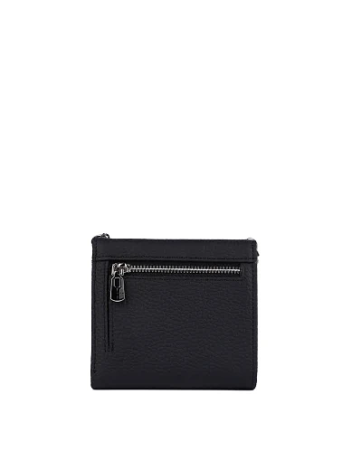 Кошелек на кнопке кожаный черный с брелком - фото 3 - Miraton