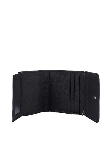 Кошелек на кнопке кожаный черный с брелком - фото 4 - Miraton