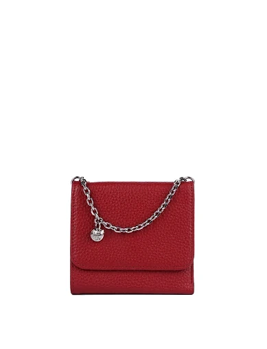 Кошелек на кнопке кожаный красный с цепочкой - фото 1 - Miraton