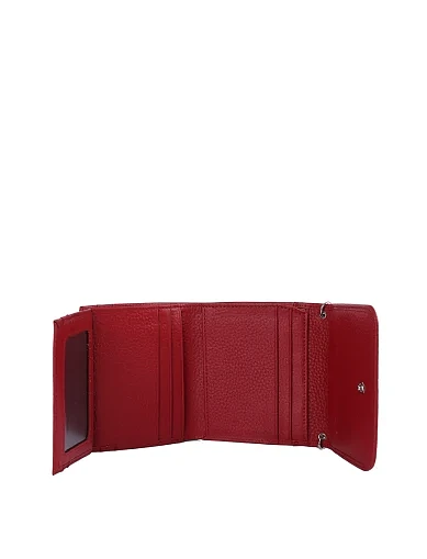 Кошелек на кнопке кожаный красный с цепочкой - фото 4 - Miraton