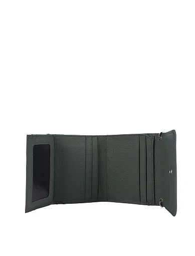 Кошелек на кнопке кожаный зеленый с цепочкой - фото 4 - Miraton