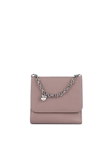 Кошелек на кнопке кожаный розовый с цепочкой - фото 1 - Miraton