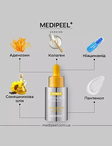 Антивікова освітлююча сироватка для обличчя Medi-Peel з комплексом 9 пептидів і 20% ніацинаміду, 30 (Антивозрастная осветительная сыворотка с комплексо) - фото 2 - Miraton