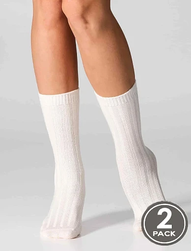 Носки женские из ангоры в рубчик молочные 2 шт. - фото 1 - Miraton