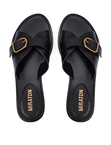 Жіночі шльопанці шкіряні чорні(251-135-1) - фото 2 - Miraton