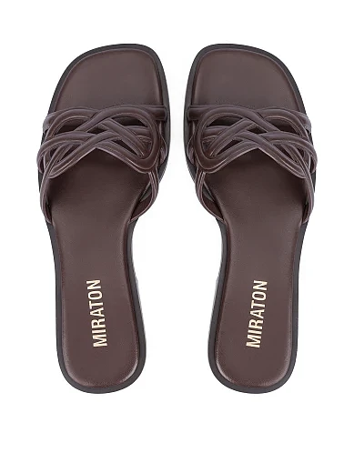 Жіночі шльопанці зі шкіри коричневі(F8663-6-Y10) - фото 2 - Miraton