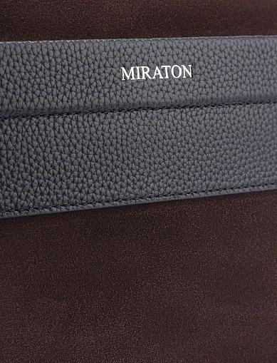 Мужская сумка через плечо замшевая коричневая - фото 4 - Miraton