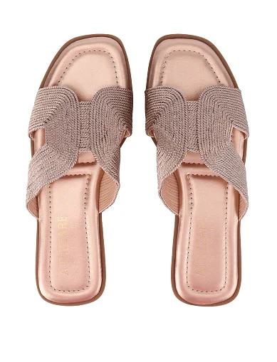 Женские шлепанцы текстильные золотого цвета - фото 2 - Miraton