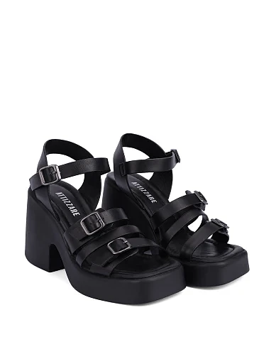 Жіночі босоніжки шкіряні чорні(3608) - фото 4 - Miraton