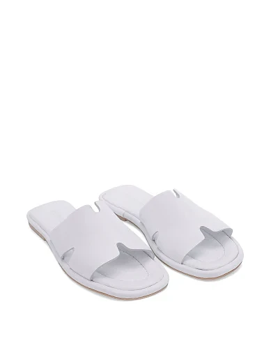 Женские шлепанцы кожаные белые - фото 3 - Miraton
