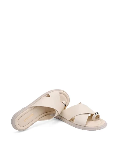 Женские шлепанцы кожаные бежевые - фото 5 - Miraton