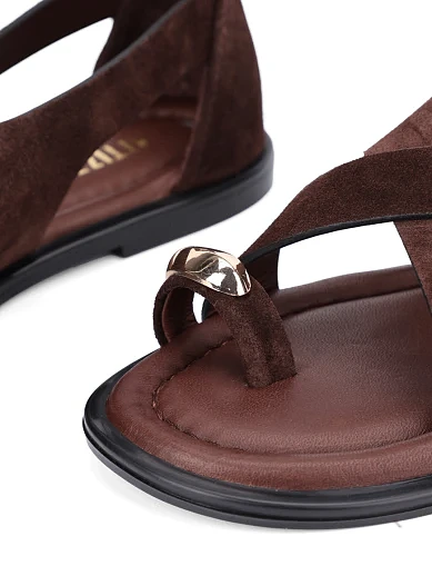 Женские сандалии велюровые коричневые - фото 4 - Miraton