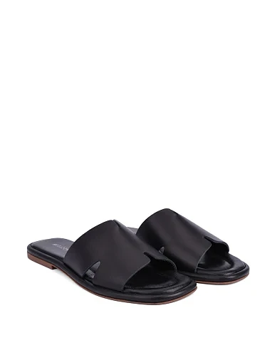 Женские шлепанцы кожаные черные - фото 3 - Miraton