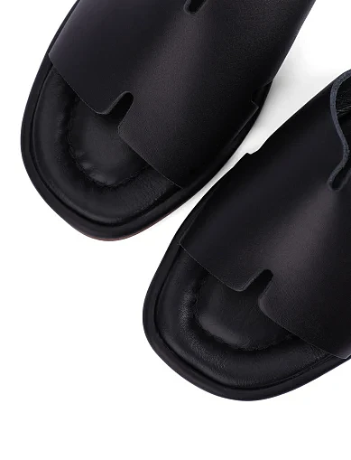 Женские шлепанцы кожаные черные - фото 5 - Miraton