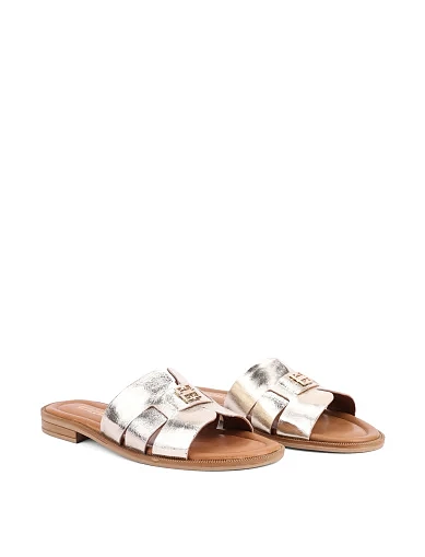 Женские шлепанцы кожаные золотого цвета - фото 3 - Miraton