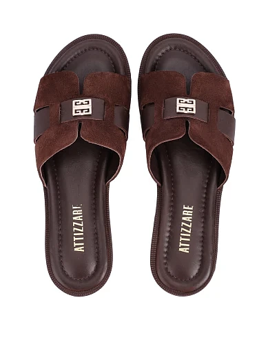 Женские шлепанцы кожаные коричневые - фото 2 - Miraton