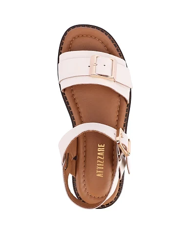 Женские сандалии кожаные рисового цвета - фото 2 - Miraton