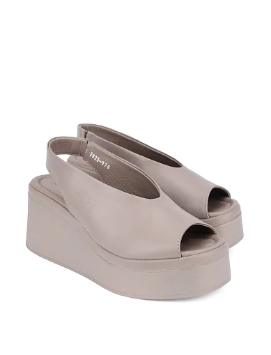 Жіночі босоніжки шкіряні рисового кольору(101-2823) - фото 3 - Miraton