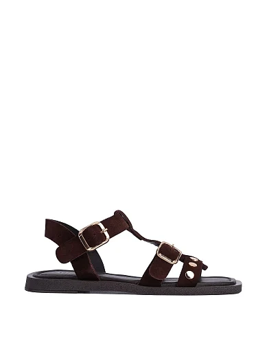 Женские сандалии велюровые коричневые - фото 1 - Miraton