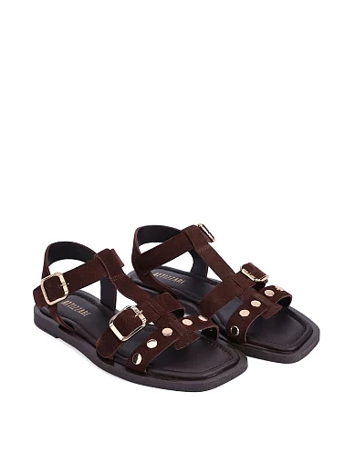 Женские сандалии велюровые коричневые - фото 3 - Miraton